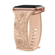 Graverat armband kompatibel med Apple Watch46mm44mm42mm41mm40mm45mm Ultra49mm, Blomsterarmband för iWatch Series10 9 8 7SE6 5 4 3,