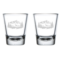 Set of 2 Shot Glasses 1.75oz Shot Glass Gift Deer Mountain Forest River Scene