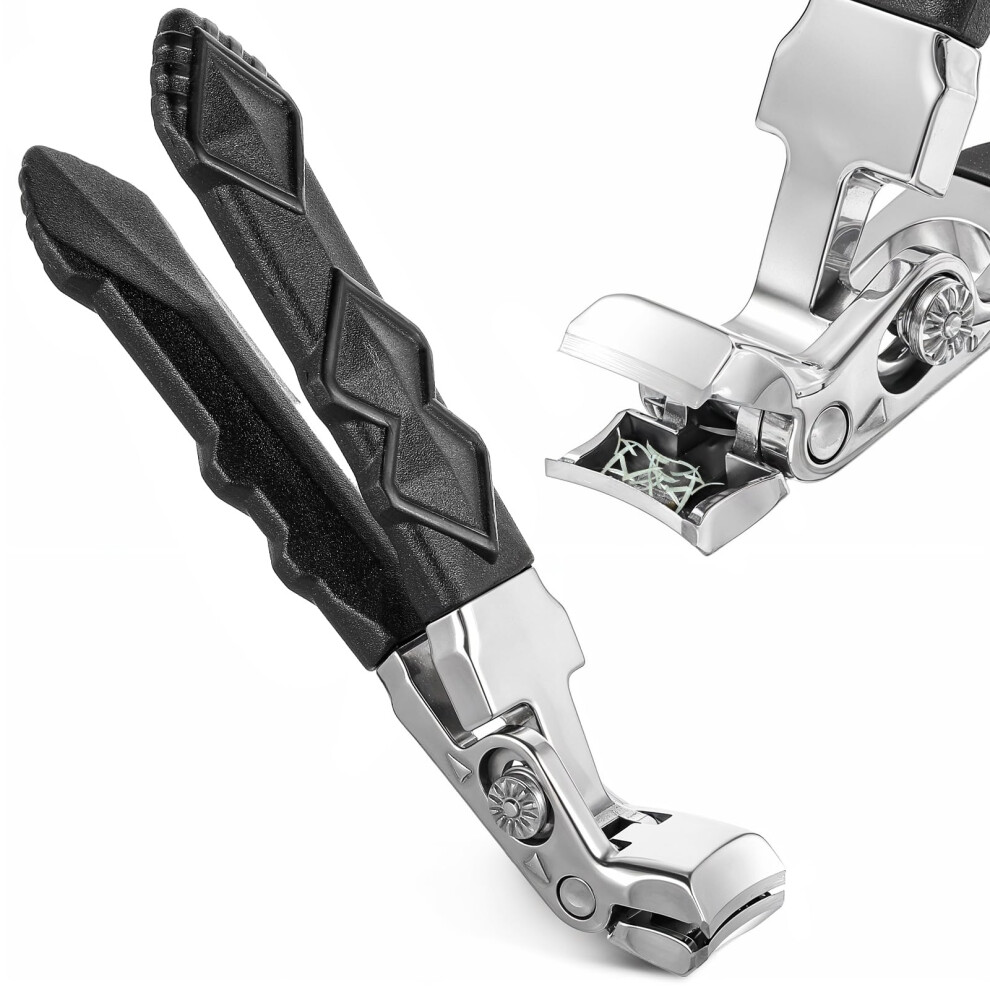 Nail Clippers with Catcher Ultra Sharp Stainless Steel Long Handle Toenail Clippers for Thick Nails