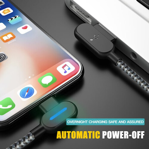 Angled Lightning cable with fast charging, LED, 2.4A, 0.25m 2