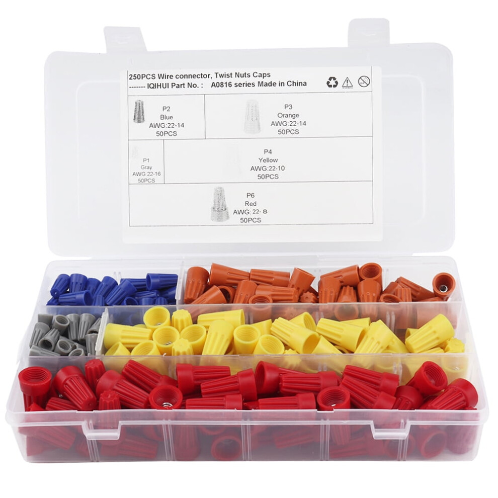 Mizh 250Pcs Electrical Wire Connectors Screw Terminals With Spring Insert Nuts Caps Connection Assortment Set Auto Parts 9164030847675