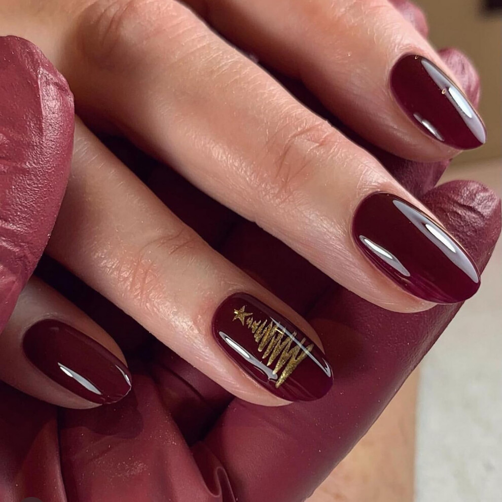 Red Christmas Press On Nails Almond Glossy Acrylic Fake Nails Set Easy Application Reusable Tips