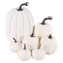 Decorazione di Halloween con zucca artificiale bianca, zucca in schiuma per scrivania, decorazione per il Ringraziamento e Halloween, 7 pezzi
