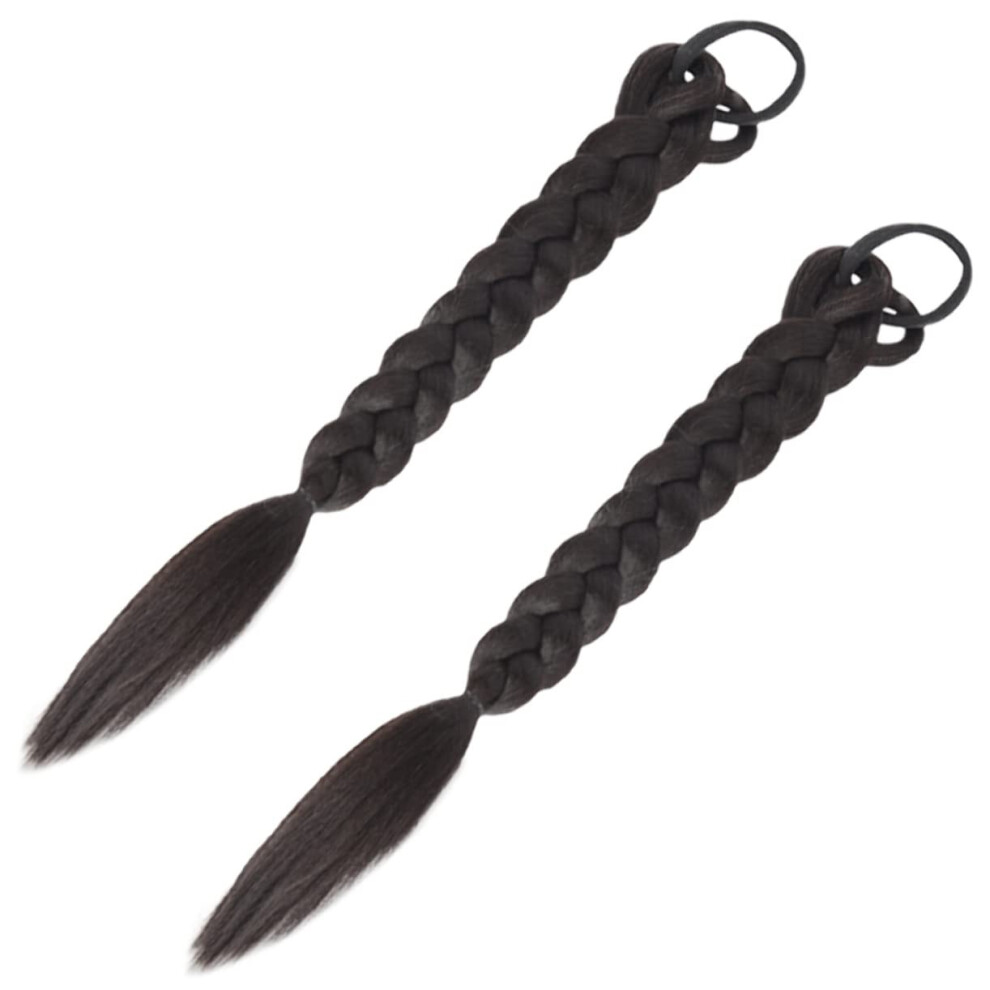 Unisex Black Braided Ponytail Extension Set, Synthetic Box Braid Hairpiece, Easy Wrap, Long Sleek Finish