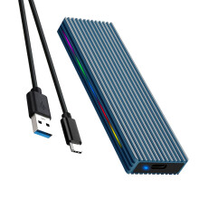 Obudowa z kluczem M.2M na dysk SSD, protokół USB3.1NGFF 10 Gb/s/5 Gb/s, obudowa mobilna USB-C, stop aluminium z oświetleniem RGB, granatowy