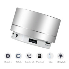 Prenosný Bluetooth reproduktor AMERTEER s mikrofónom, handsfree, AUX, TF kartou, HD zvukom, basmi, strieborný - kompatibilný s iPhone, iPad,