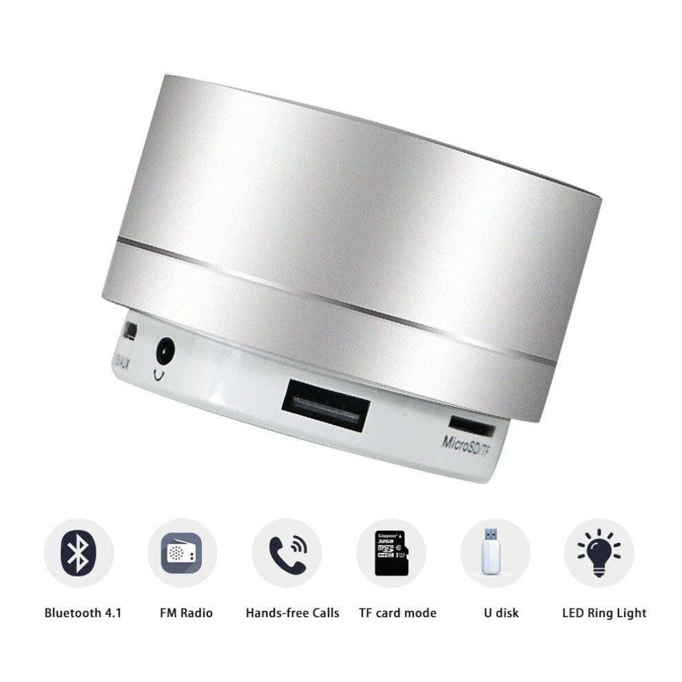 Amerteer Portable Bluetooth Speaker With Mic, Handsfree, Aux, Tf Card, Hd Sound, Bass, - Compatible With Iphone, Ipad, Android & More Silver 9164030007505