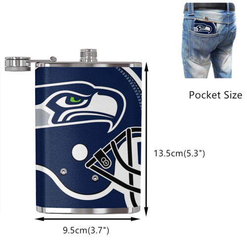 Seahawks Flagon Hip Flask8oz, Ανοξείδωτο ατσάλι και δέρμα κατάλληλο για τρόφιμα, Συμβατό με 1