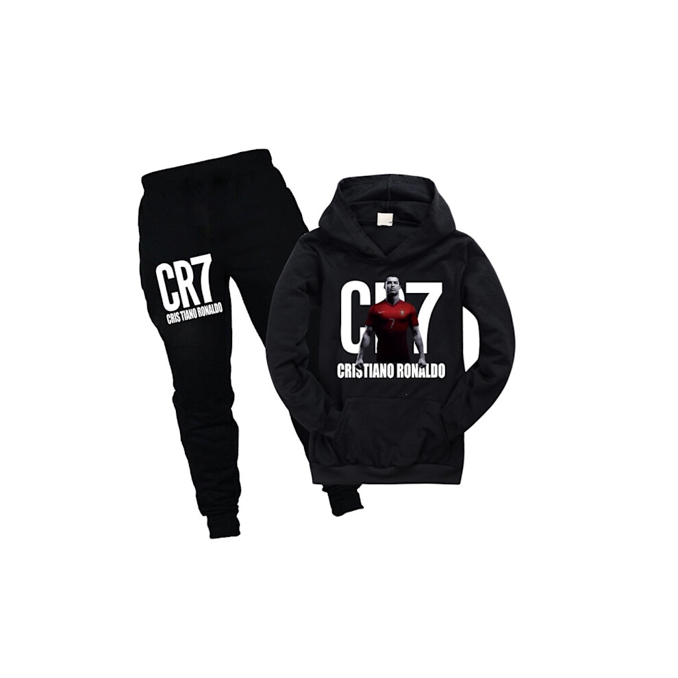 CR7 Ronaldo Children's School Tracksuit Set Hoodie Sweatshirt Sweater Pants Sportswear Black 140cm-image-OPC-PQWTPQK-NEW