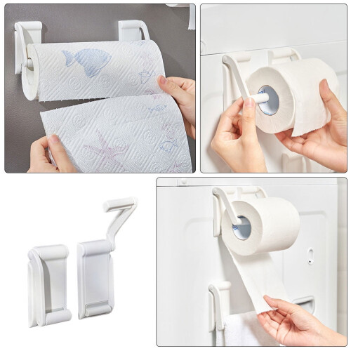 Magnetic Tissue Holder Wall-mounted Separate Towel Hook Rack Paper Toilet Plastic Adjustable2Sets 1