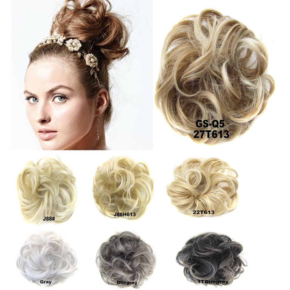 Unisex Hair Bun Extension With Wavy Curly Messy Bun Hairpiece Natural Look Heat Resistant #27T613