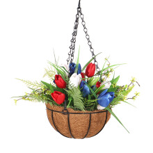 Yhmxh Red, White & Blue Patriotic Hanging Basket - 4th of July Door Decor, Independence Day Yard Art, Compatible with Outdoor Home Decor
