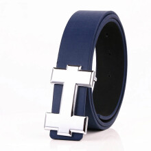 Cinto de luxo da marca H para homens, mulheres e adolescentes, em couro PU, 3,3 cm de largura, preto/azul, 105-110 cm, acessório para jeans.