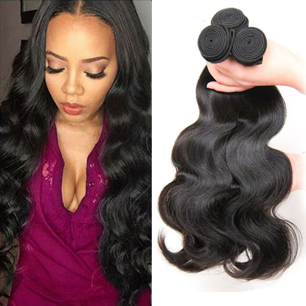 Unisex Brazilian Body Wave Hair 3 Bundles Virgin Human Hair Extensions 7A Grade Dye And Bleach Ready (14 16 18)