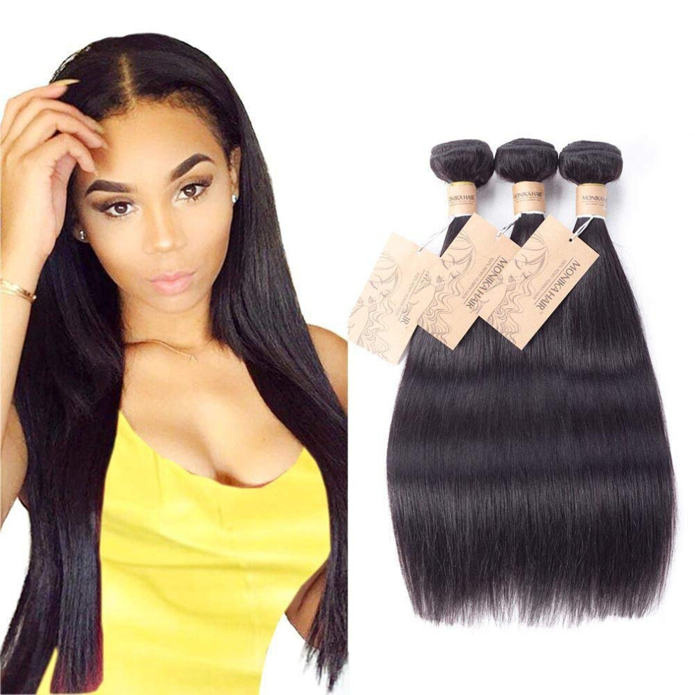 Unisex Brazilian Straight Hair Bundles 3Pcs Virgin Human Hair Extensions Natural Cuticle Alignment 300G
