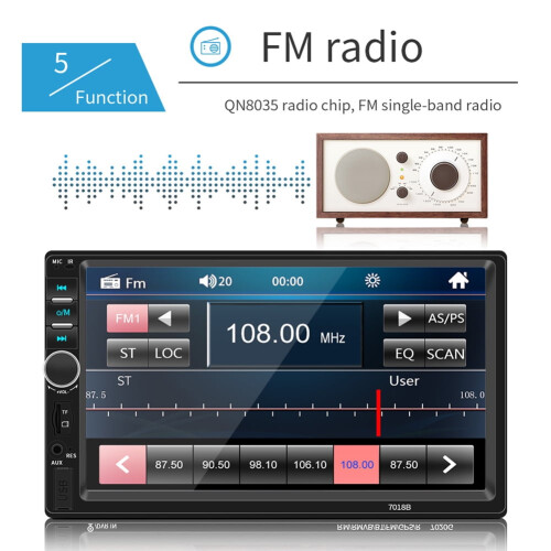 SPRING PARK7018B2DIN Ραδιόφωνο αυτοκινήτου Bluetooth Audio Κάμερα οπισθοπορείας 7 ιντσών USB MP5 Player 1