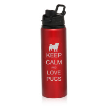 25oz aluminium sportvattenflaska för resor Keep Calm And Love Pugs (röd)