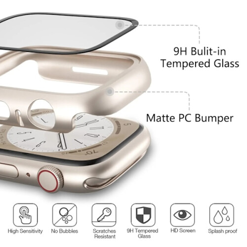 Θήκη συμβατή με Apple Watch, 44mm/40mm/42mm/38mm/45mm/41mm, Προστατευτικό οθόνης, Προφυλακτήρας 2