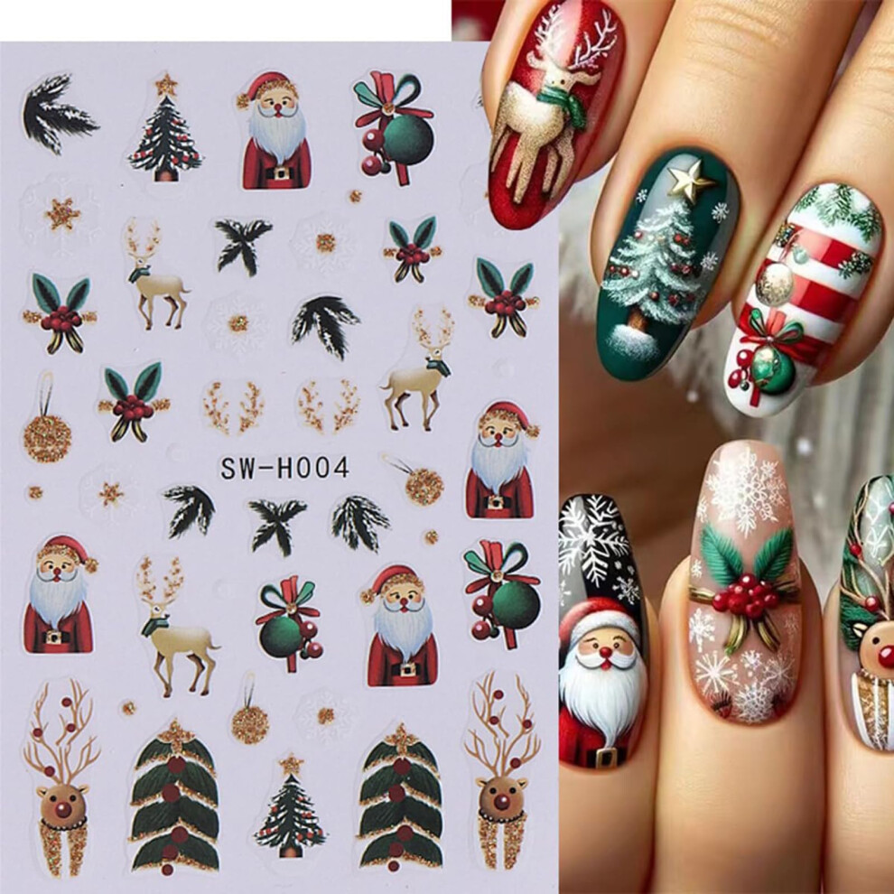 Christmas Nail Stickers 3D SelfAdhesive Winter Holiday Nail Decals with Snowflake and Santa Designs