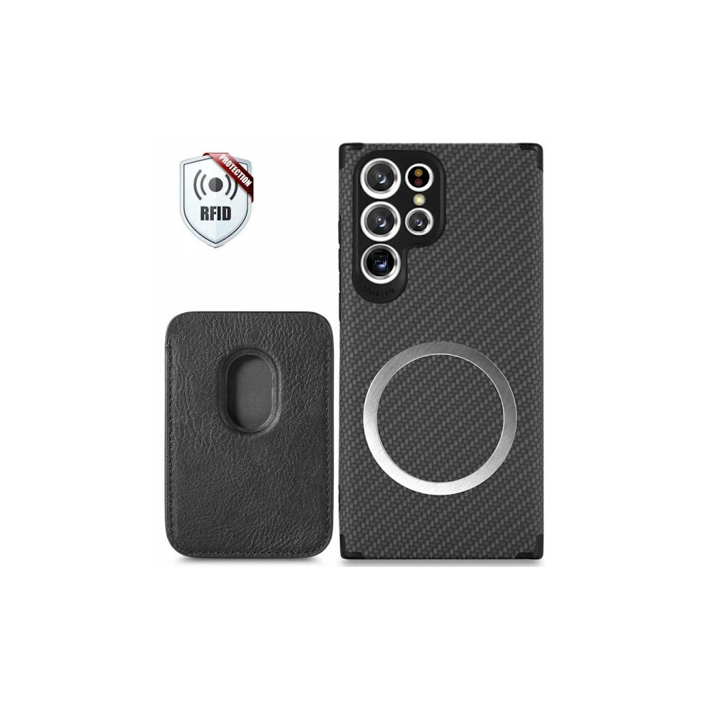 Compatible With Samsung S22 Ultra Shockproof Case With Magnetic Card Holder Magsafe Rfid Black 9164030296800