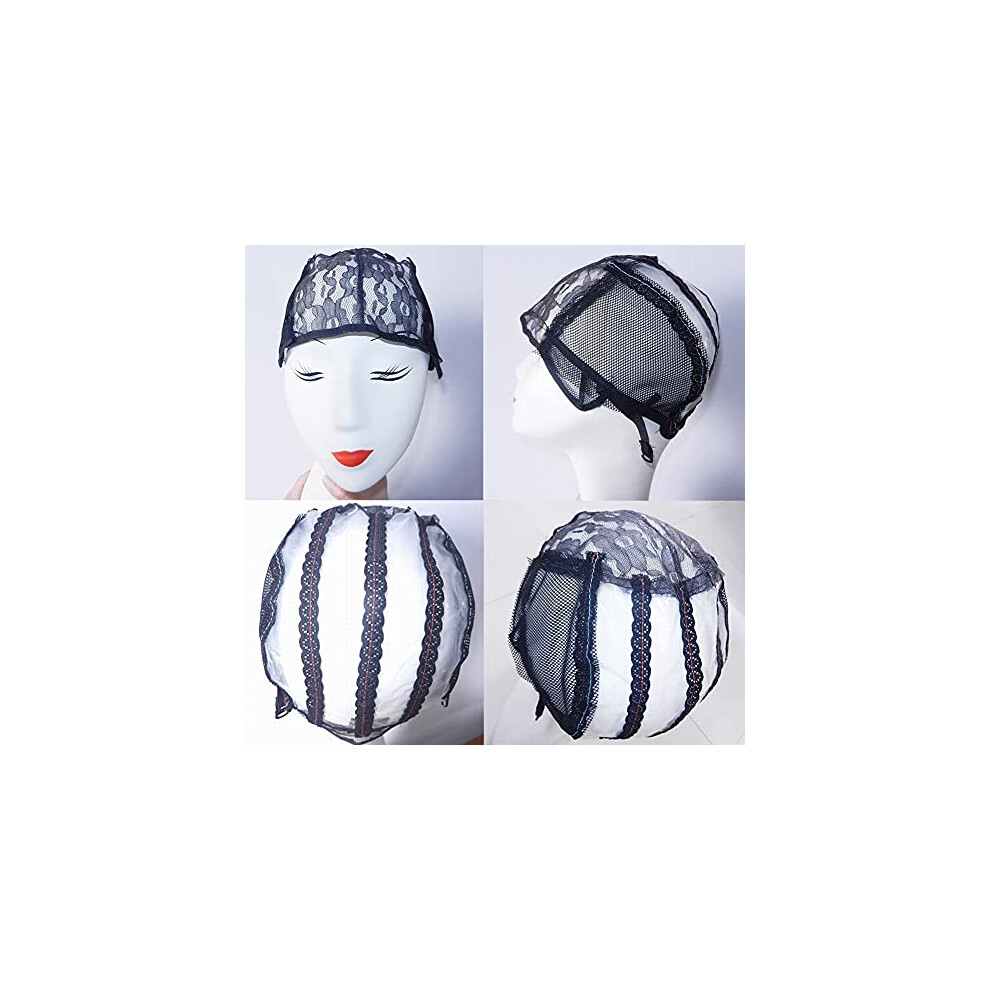 2PCS Adjustable Mesh Wig Making Cap with Lace Front, Breathable, Medium Size, Black