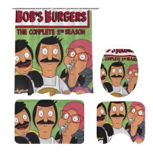 Bob's Burgers baderomssett med 4 deler: dusjforheng, toalettlokktrekk, badematte, sklisikre tepper, slitesterkt og vanntett - 72x72