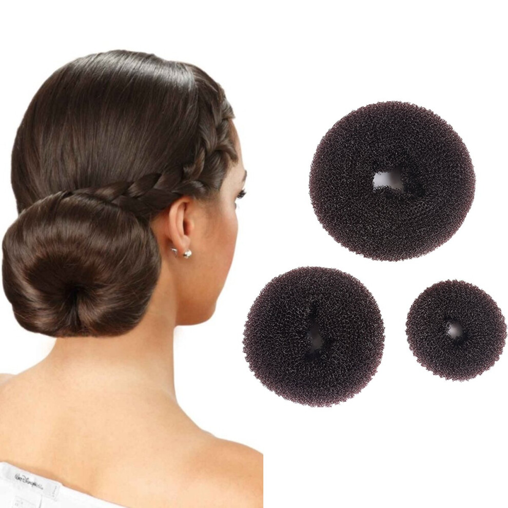 Hair Donut Bun Maker Set Brown 3 Sizes Nylon Ring Shaper for Fast Styling and Volume Boost