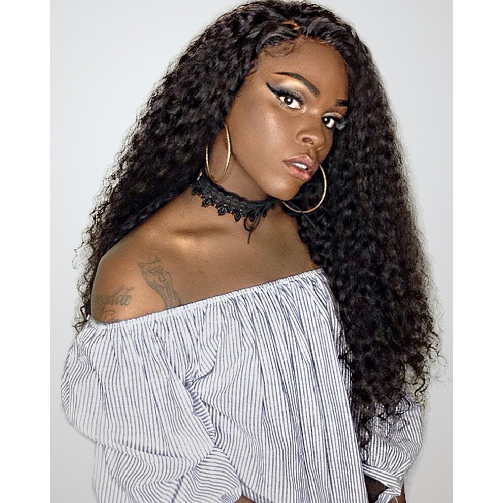 Human Hair Lace Front Wig 250% Density Loose Curly Pre Plucked Brazilian Glueless for Black Women 16 Inch