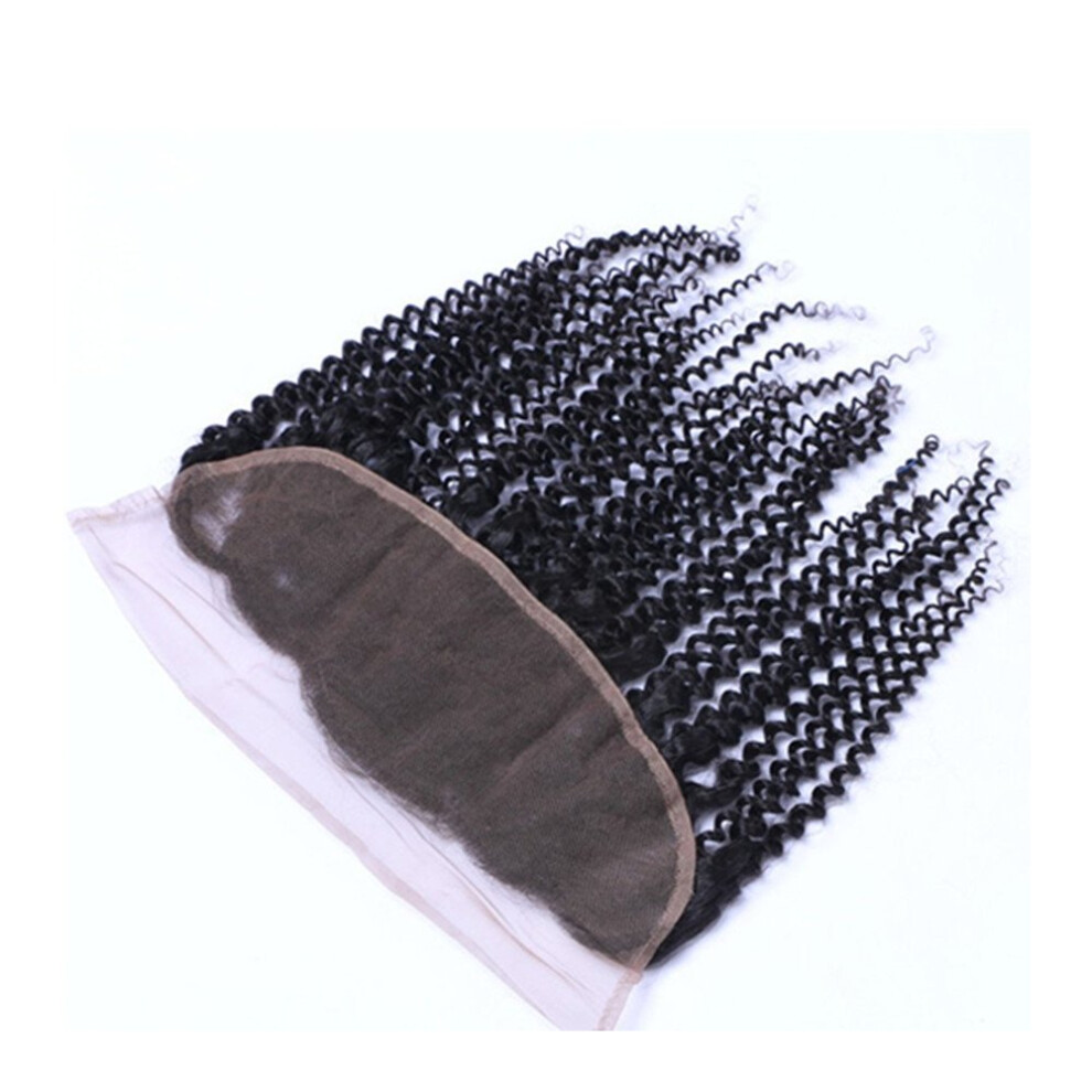 Unisex 13X4 Brazilian Kinky Curly Lace Frontal Closure 14 Inch Human Hair With Natural Hairline