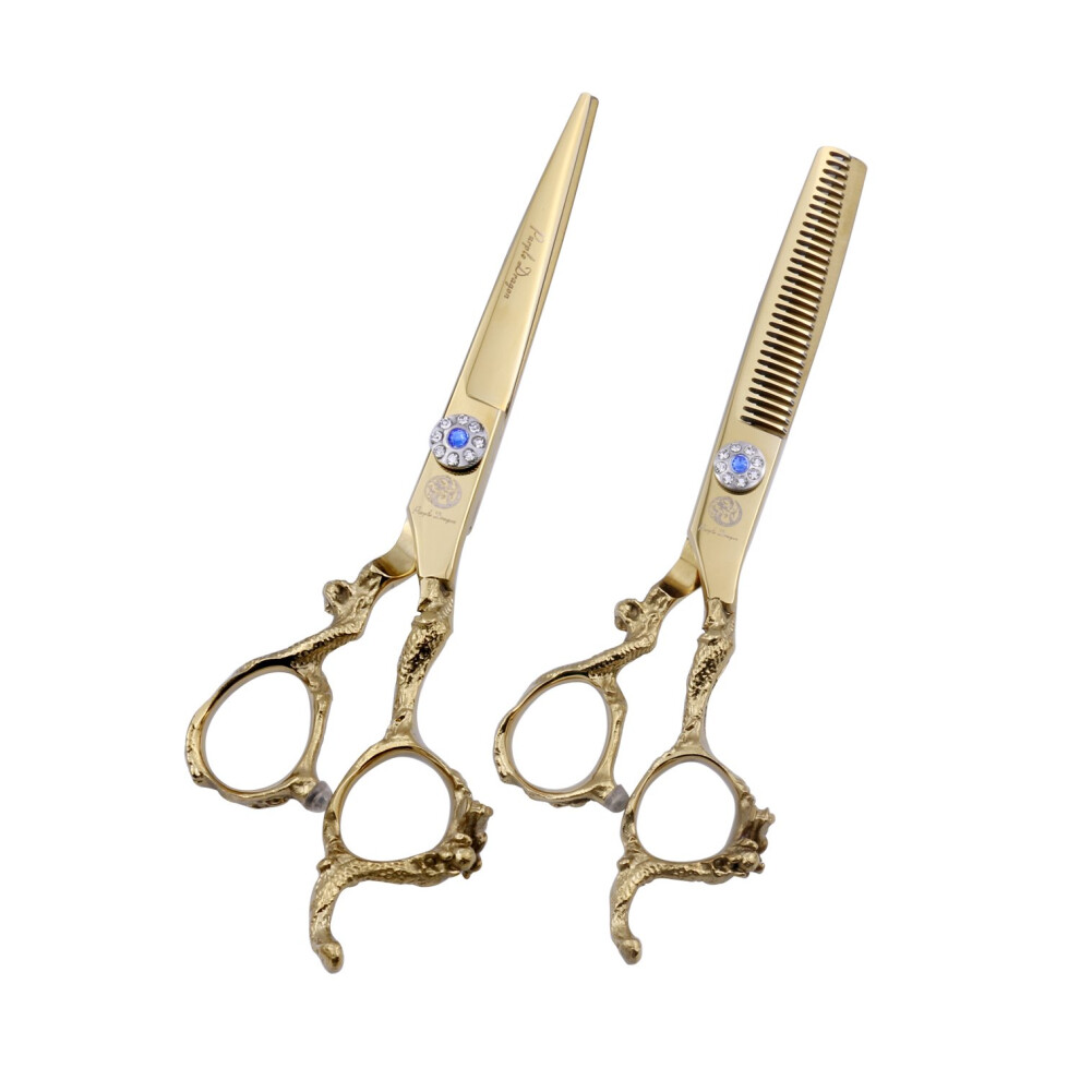 6 Inch Japan 440C Professional Hair Cutting Scissors with Dragon Handle, Barber Thinning Shears