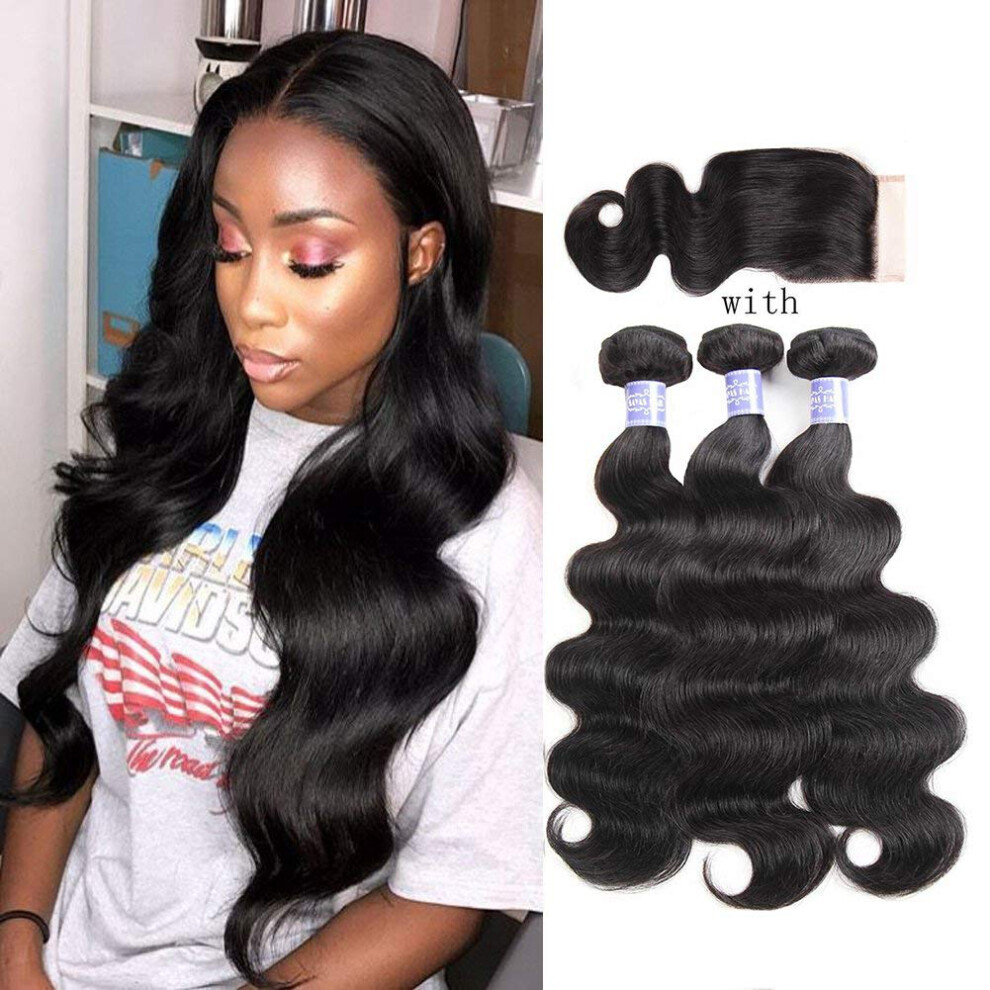 Unisex Brazilian Body Wave Hair Bundles With 4X4 Closure Virgin Brazilian Human Hair Extensions