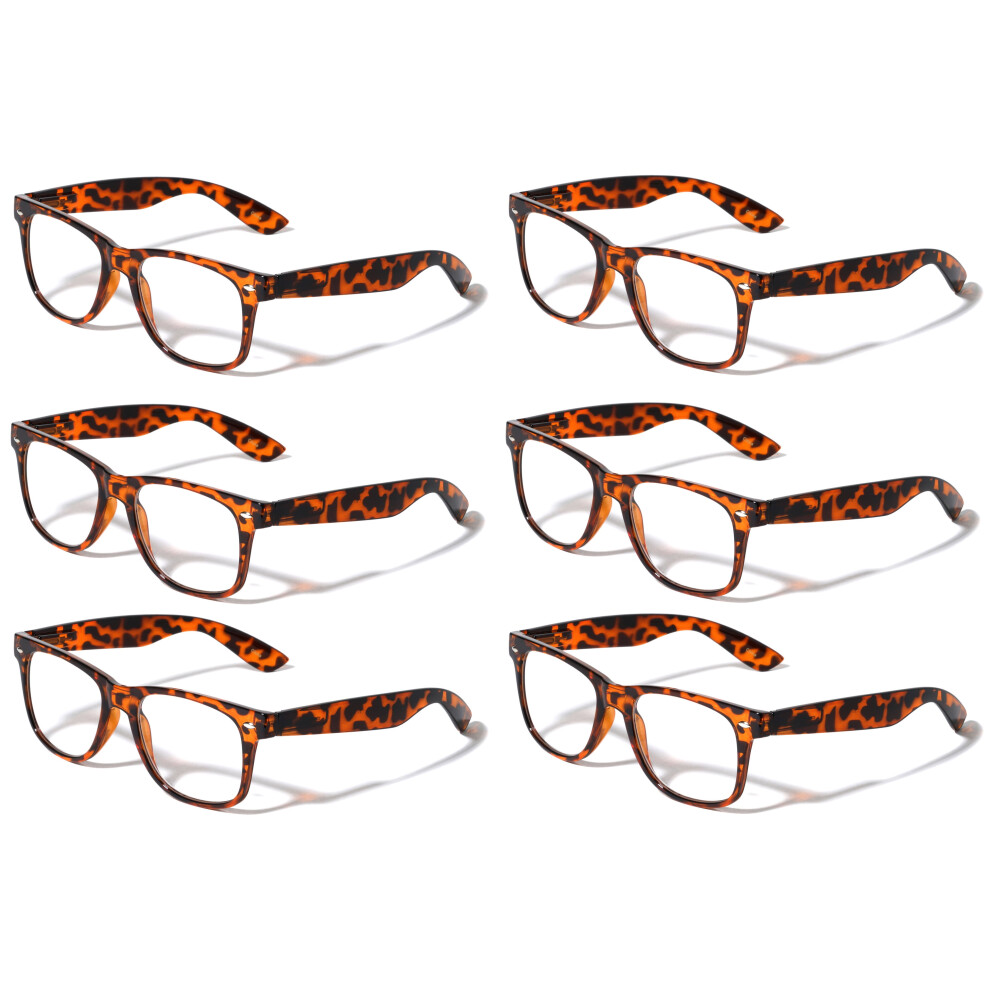 6 Pairs of Classic Comfortable Reading Glasses - Spring Hinge Neon Color Clear Lens Readers