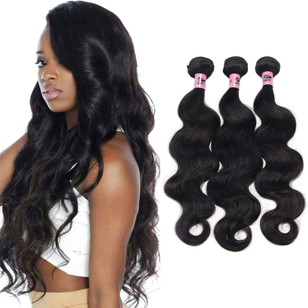 Unisex Black Brazilian Body Wave Hair 3 Bundles 100% Virgin Remy Human Hair Extensions Natural