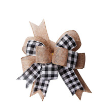 Christmas Tree Topper Bow Black Plaid Burlap Ribbon for Holiday Party Home Decoration