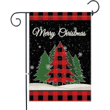 Bandiera da giardino a forma di albero di Natale Pinata 28x40" bifacciale, striscione natalizio da giardino a quadri rossi e neri "Merry Christmas",