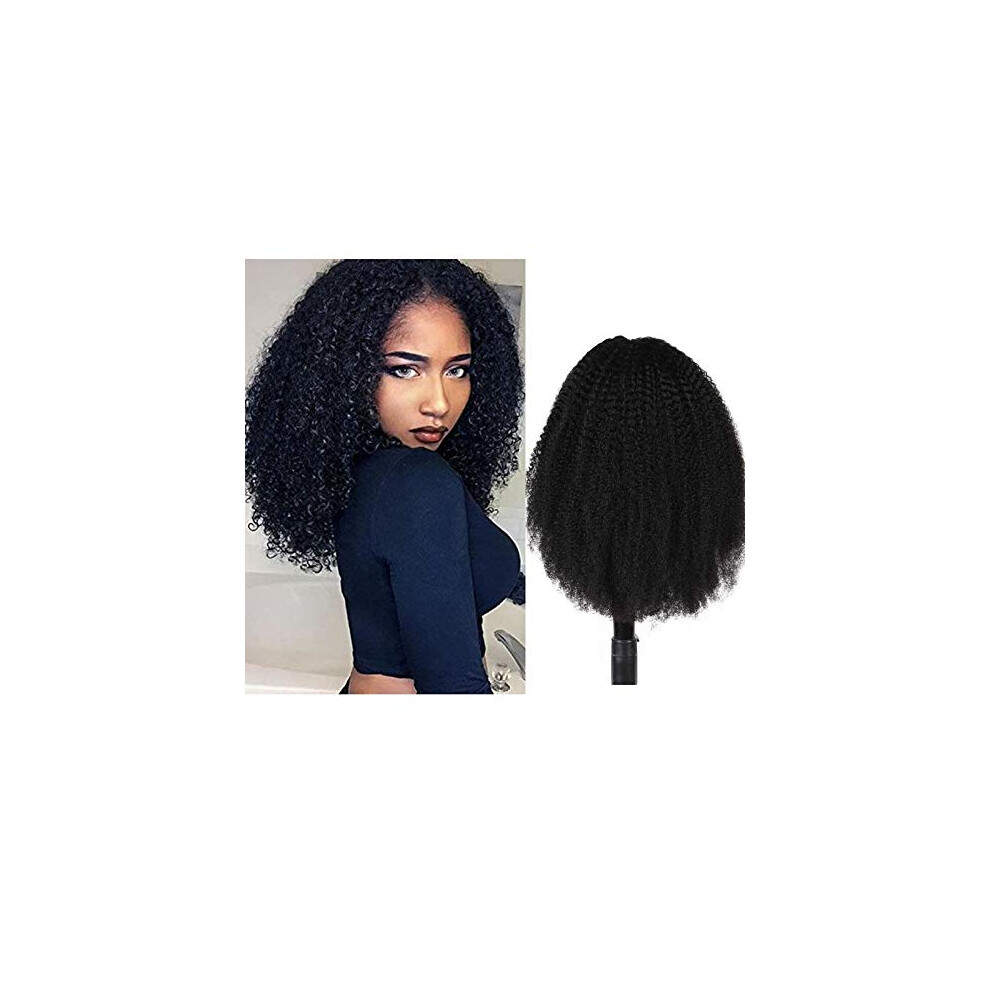 Unisex Black Kinky Curly Human Hair Lace Front Wig For Women, Glueless Brazilian Remy With Baby Hair, 150 Density Natural 20 Inch
