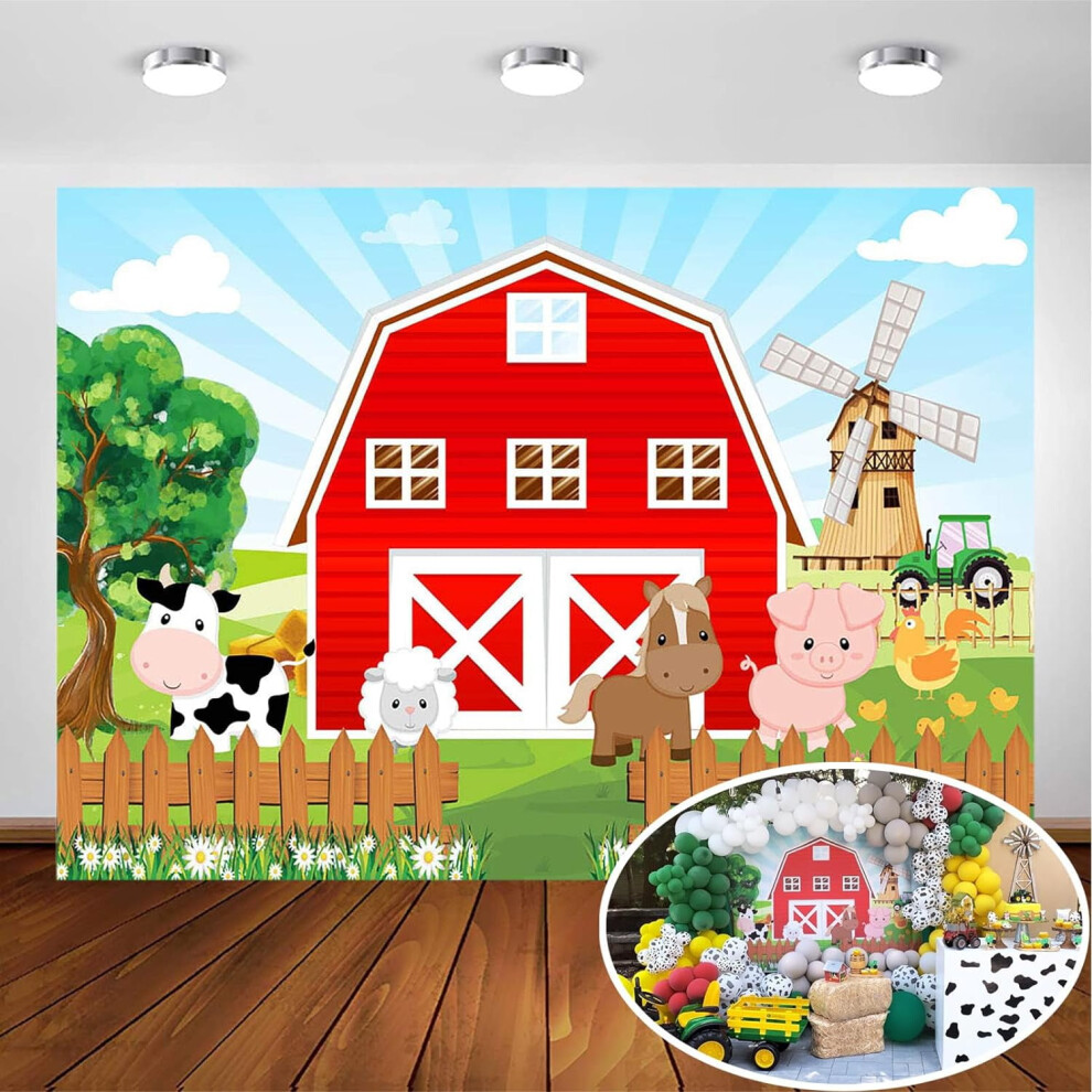Farm Barn Backdrop For Kids Party, Compatible With Farm Animals Birthday Party Photoshoot, Photography Background, Cake Table Banner, Photobooth Red 9004841177311