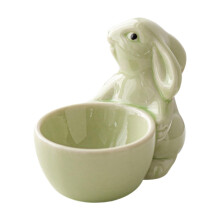 Ceramic Rabbit Egg Cup Holder for Soft Boiled Eggs, Cute Durable Breakfast Table Décor Green