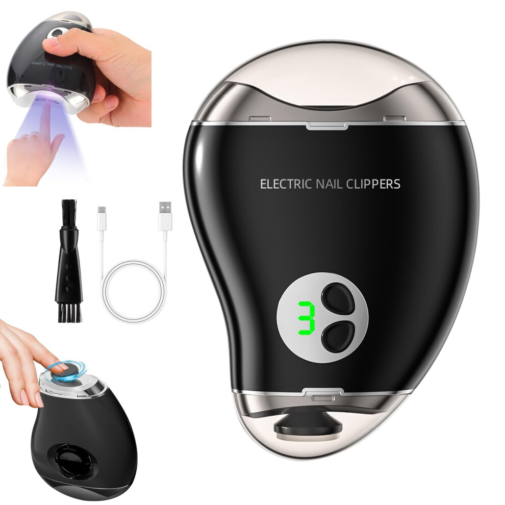 Electric Nail Clippers with LED Light, 2 in 1 Three Speed Automatic Nail Trimmer for Seniors Black