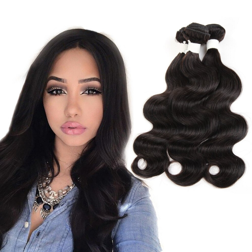Unisex Brazilian Virgin Human Hair Extensions Body Wave 3 Bundles 100G Soft Unprocessed Weave