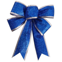 Pack of 3 Large Blue Glitter Christmas Tree Bow Toppers for Festive Holiday and Party Decoration