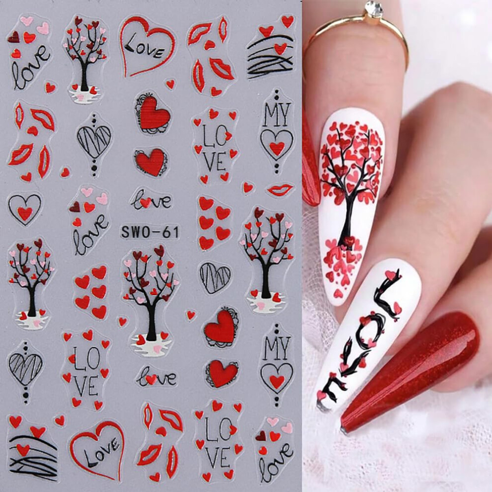 Valentine Nail Stickers 5D Heart SelfAdhesive Durable Design for Women Press On Nails 3PCS