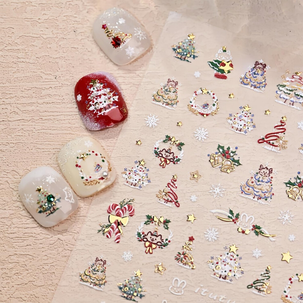 5D Christmas Nail Art Stickers for Women, Self Adhesive Winter Snowflake and Tree Decals