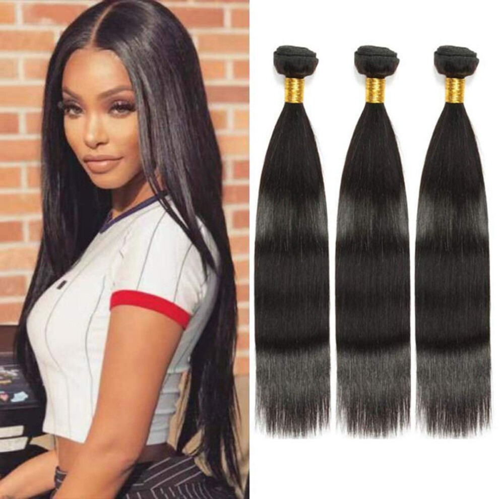 Unisex 10A Brazilian Virgin Human Hair Extensions Straight 3 Bundles Remy Weave 16 Inch Unprocessed