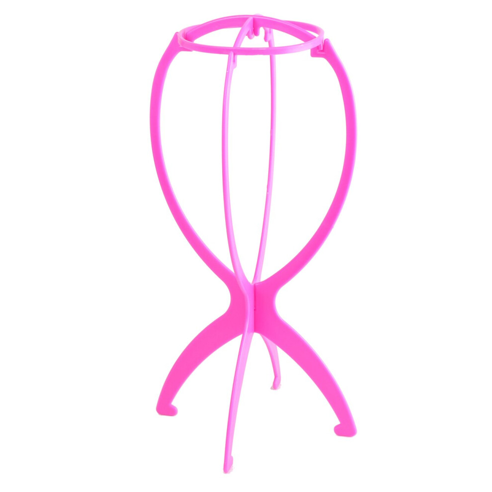 Unisex Pink Folding Wig Stand Collapsible Holder For Styling And Drying Lightweight Durable Travel Use