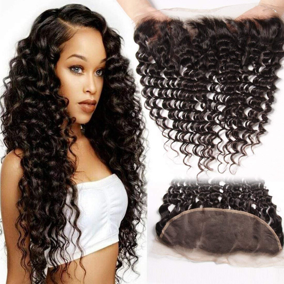 Brazilian Deep Wave Lace Frontal 13x4 Closure Ear to Ear Unprocessed Virgin Human Hair 16 Inch