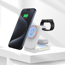 Staron 3 w 1, składana ładowarka bezprzewodowa do systemów Android i iOS, kompatybilna ze smartfonami, zegarkami i słuchawkami (biała)