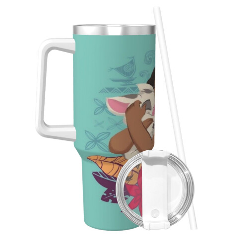 Moana 40Oz ποτήρι με λαβή και καπάκι από άχυρο, μονωμένο ποτήρι, μπουκάλι νερού από 2