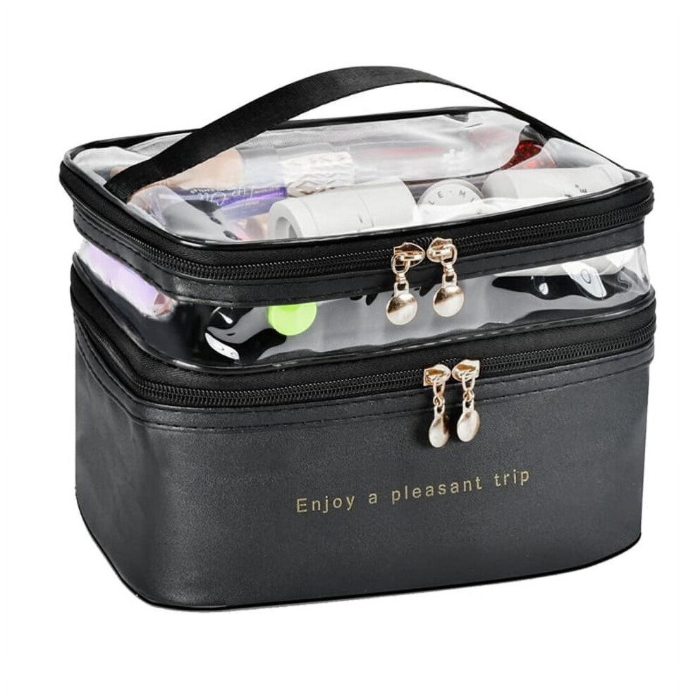 Large Layer Travel Makeup Bags,Clear Makeup Bag Organizer Skincare Bag Layer Makeup Organizer Bag Black