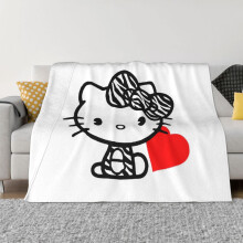 Hello Kitty Decke, Flanell-Fleece-Überwurfdecke, superweich, kuschelig, warm, Plüschbettwäsche für Sofa, Wohnzimmer, Schlafzimmer - 152 x 127 cm